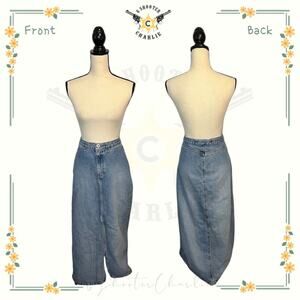 Vintage Women's Size 31 Y2K Gap Denim Blue Jean Maxi Skirt Modest Front Slit